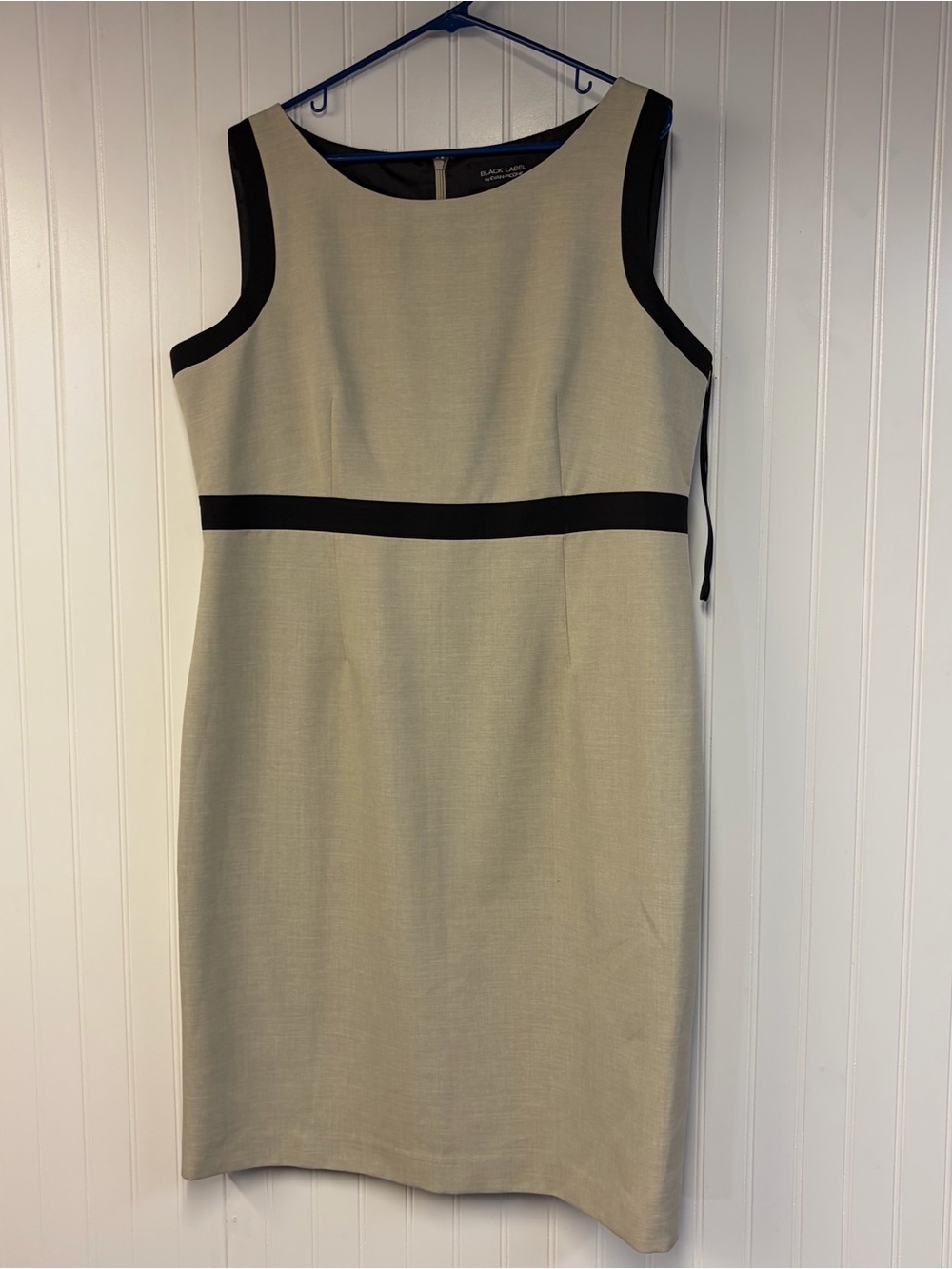 Evan Picone Classic Beige Sheath Dress with Black Trim 18